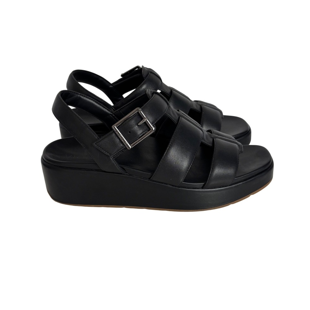 Vionic Black Leather Delano Platform Sandals Size 9 Buckle Strappy Chunky